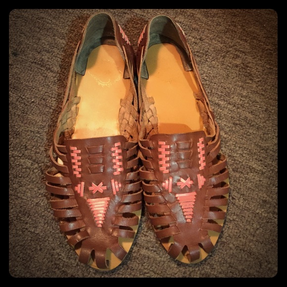 Pink and brown slip on sandals