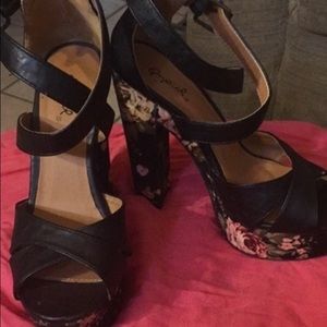 Chunky floral heels