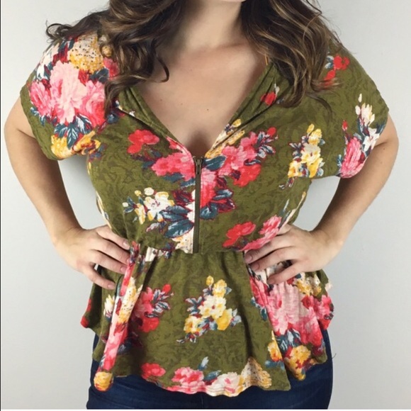 Urban Outfitters Tops - [Cooperative] Feminine Floral Peplum Tee Boho Chic