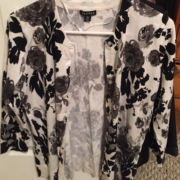 Black and white floral cardigan