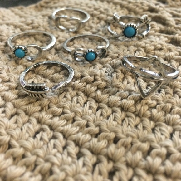 6 Piece Boho Chic Silver Ring Set - Picture 2 of 2