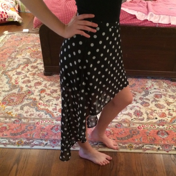 Black and White Polka Dot High-Low Skirt