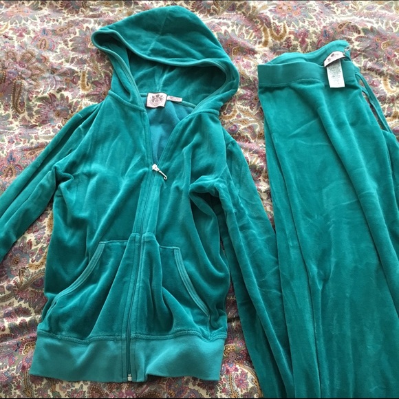 turquoise velour tracksuit
