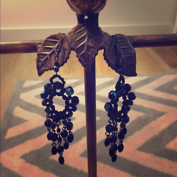Black beaded chandelier earrings