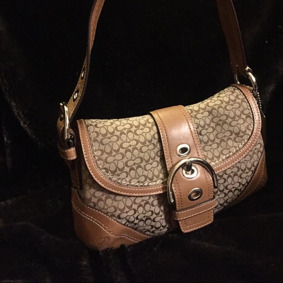 Coach Signature Small Brown Purse w/Leather Trim
