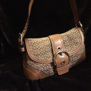 Coach Signature Small Brown Purse w/Leather Trim