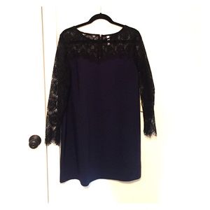 Navy dress with black lace detail
