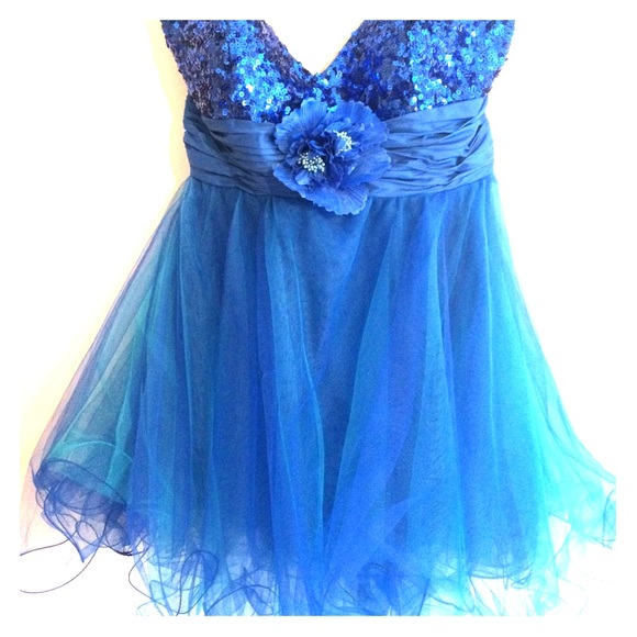 Blue Sequin Prom Homecoming Dress