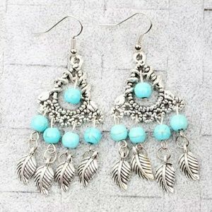 Turquoise and leaf dangle Indian like earrings