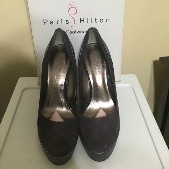 Purple suede and snake skin heels