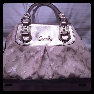 COACH silver and white bowling style bag