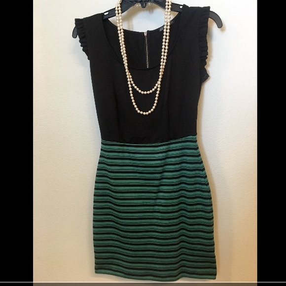 BeBop Turquoise striped Form fitting dress