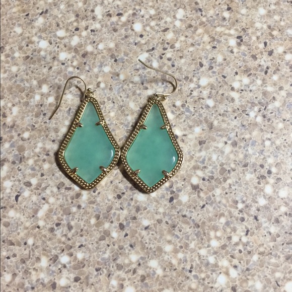 Kendra Scott teardrop seafoam and gold earrings
