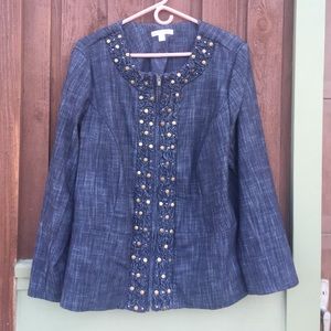 Denim blue blazer with brass detailing