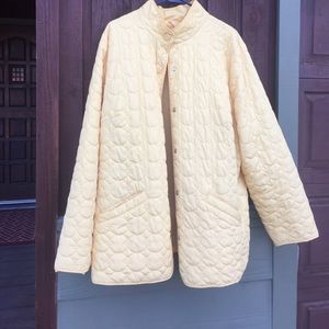 Lightweight, quilted, yellow, coat.