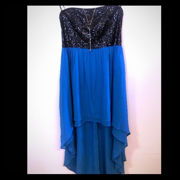 Royal Blue high low dress with black sequins
