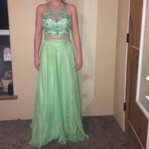mint green 2 piece prom dress