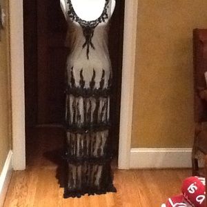 Floor length black sequin evening gown. Elegant