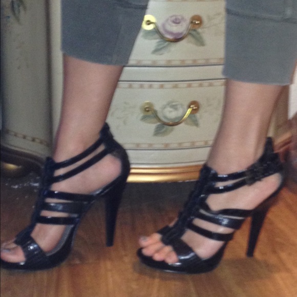 Black strappy high heels
