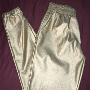 Gold Faux Leather Joggers