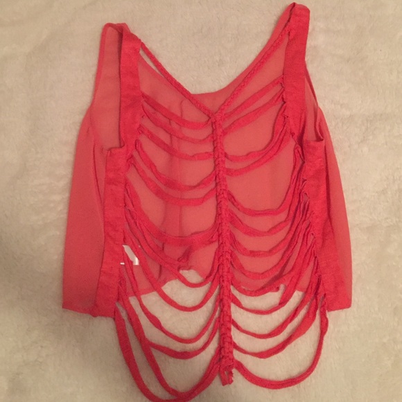 Coral sheer chiffon top w/ cut out/tied back. - Picture 2 of 2