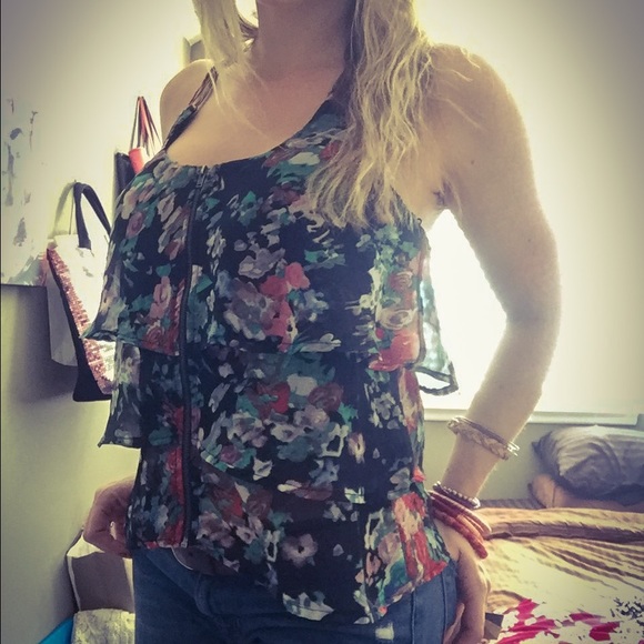 Material Girl floral summer zip ruffle tank top XS - Picture 2 of 4