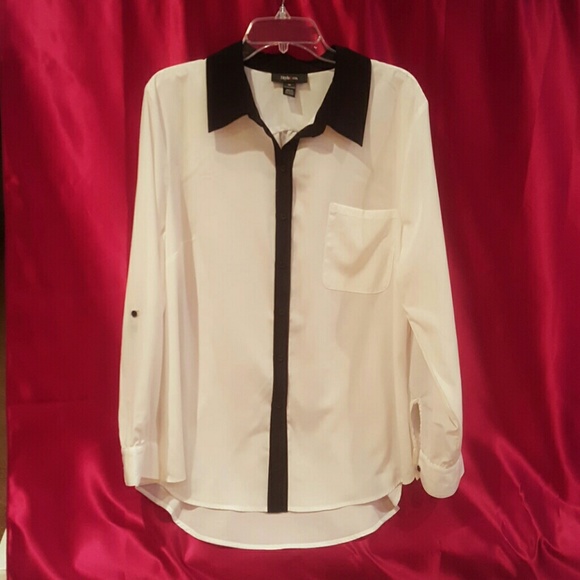 White sheer shirt with black trim