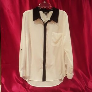 White sheer shirt with black trim