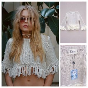 For Love & Lemons Fringe Crop Sweater