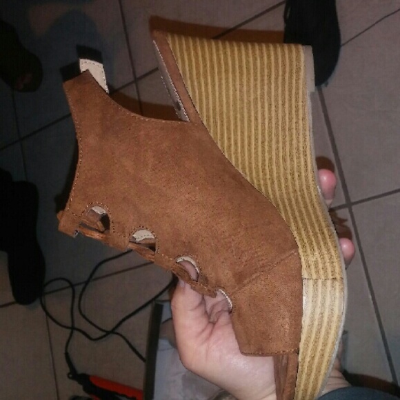 Brown faux suede wedges