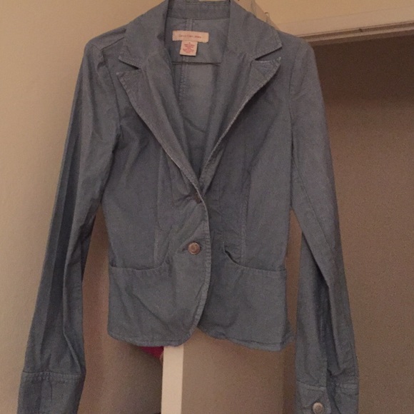 Corduroy light blue jacket.