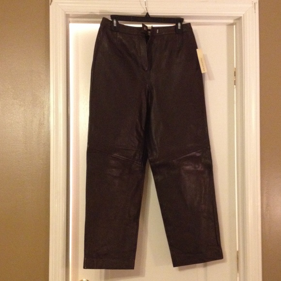 Amanda Smith petite leather pants dark brown - Picture 1 of 1