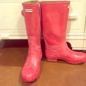 red hunter wide calf rain boots