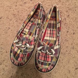 Plaid patchwork slip on shoes