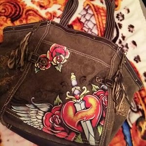 Traditional tattoo brown tote with tassels