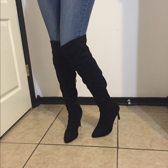 Sexy Women Pointy Faux Suede Over The Knee Boots