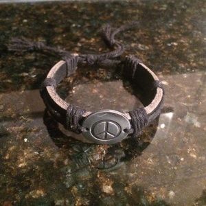 Leather peace sign bracelet