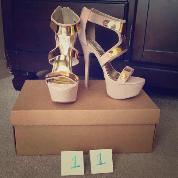 Showstopper sky high gold and nude stiletto sandal