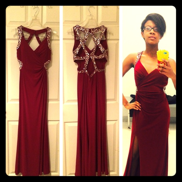 Red Hailey Logan prom dress