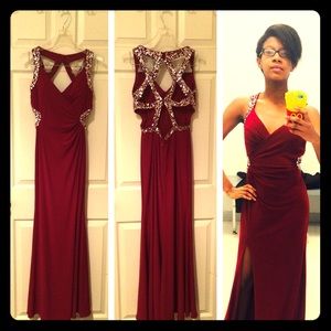 Red Hailey Logan prom dress