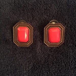 Red enamel and bronze earrings