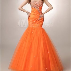 Mermaid Rhineston Tulle Prom Dress Sweetheart Neck