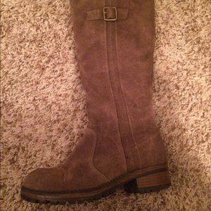 Tan suede mid calf boots