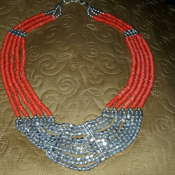 Made in India Coral and Silver Necklace