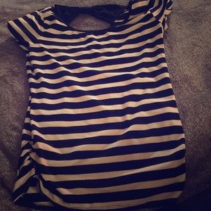 Striped Short Sleeve Bow Shirt