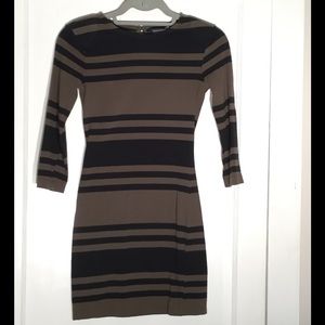 Olive green and black striped dress