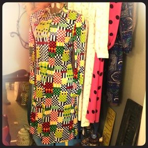Vintage crazy checkered dress & matching cardigan