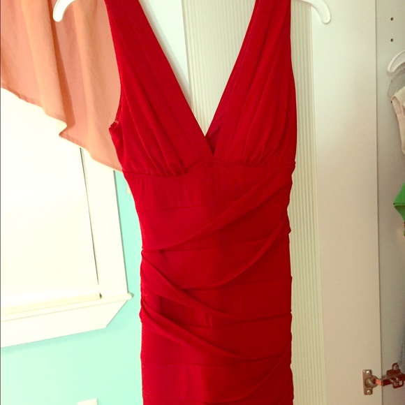 Red form fitting dress