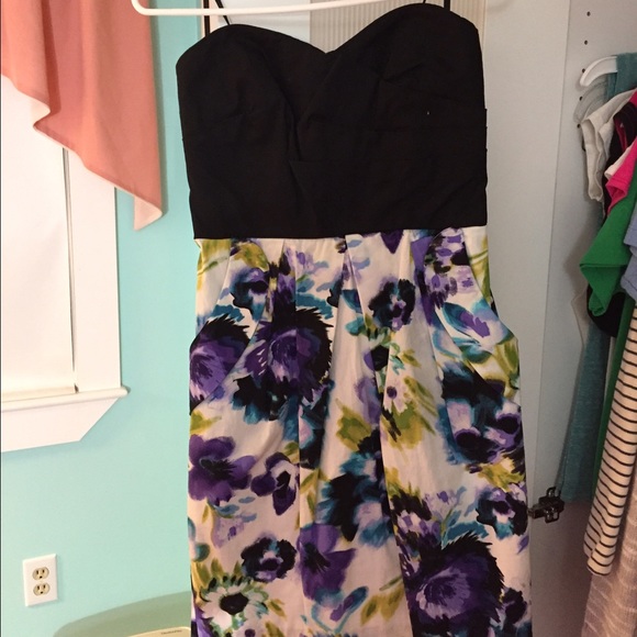 Black and floral strapless semi dress