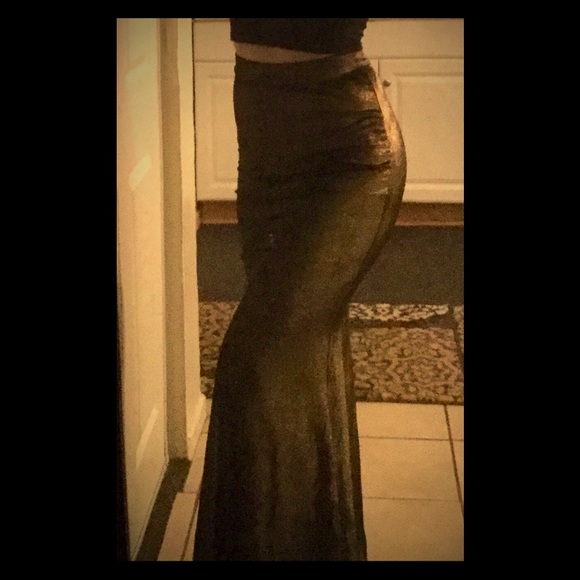 Gold velvet maxi skirt